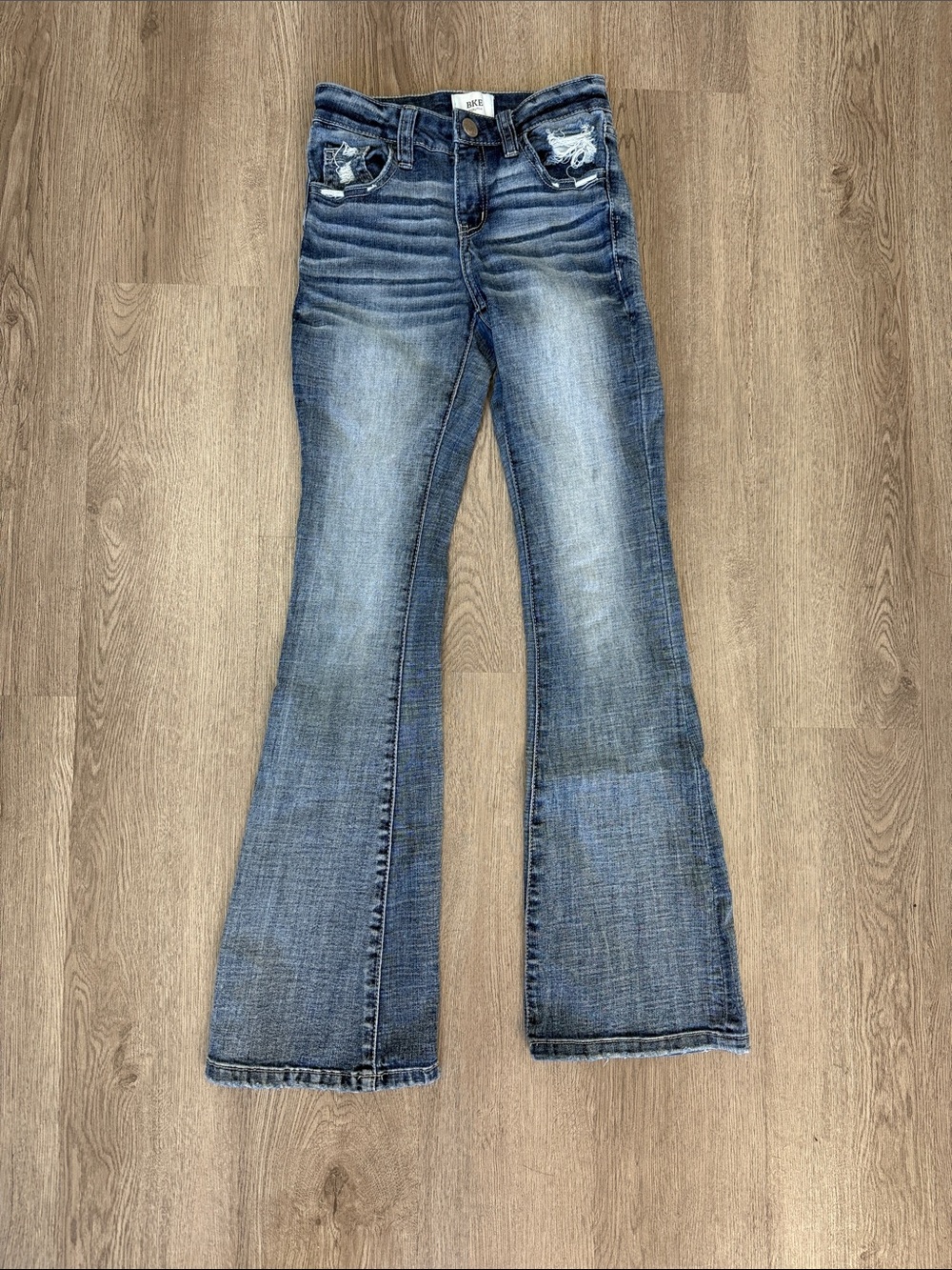 BKE Kids 8 Long Blue Flare Jeans with Light Distressing